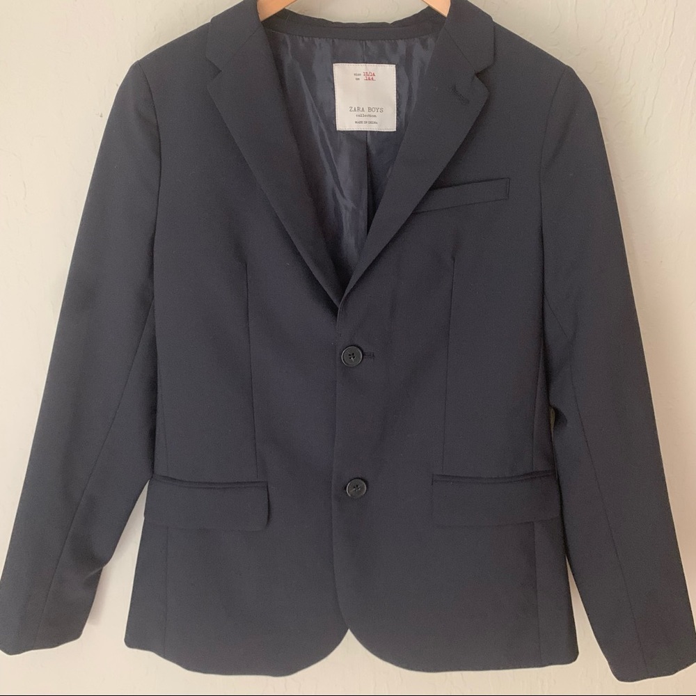 New ZARA Boys Blazer Blue Tailored Fit Wool Blend Traditional Holiday Size 13/14 - Picture 4 of 13